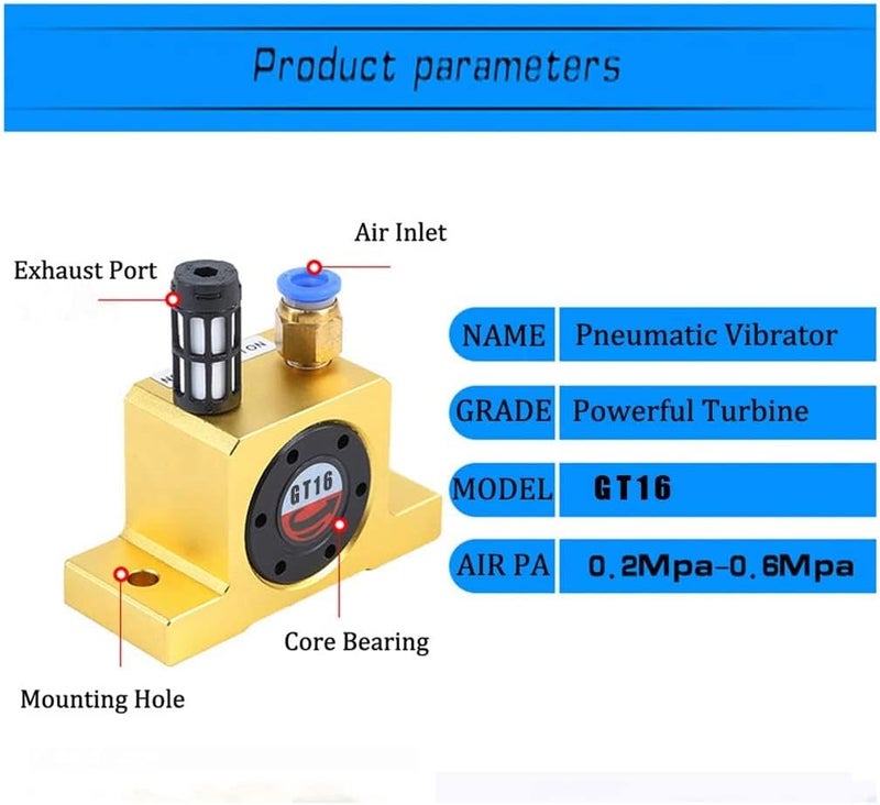 AFUXING Industrial Turbine Vibrators GT16, G 1/4" Slient Pneumatic Turbine Vibrators, Golden Industrial Vibrator Free Muffler - Image 3